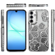 For Samsung A17 5G Case Bling Floral 3D Glitter Phone Cover + Tempered Glass