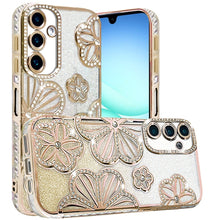 For Samsung A17 5G Case Bling Floral 3D Glitter Phone Cover + Tempered Glass