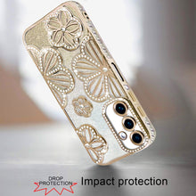 For Samsung A17 5G Case Bling Floral 3D Glitter Phone Cover + Tempered Glass