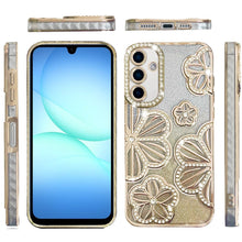For Samsung A17 5G Case Bling Floral 3D Glitter Phone Cover + Tempered Glass