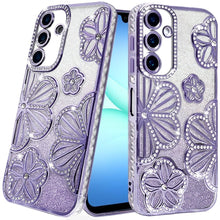 For Samsung A17 5G Case Bling Floral 3D Glitter Phone Cover + Tempered Glass