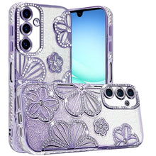 For Samsung A17 5G Case Bling Floral 3D Glitter Phone Cover + Tempered Glass