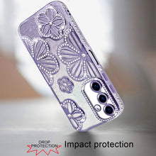 For Samsung A17 5G Case Bling Floral 3D Glitter Phone Cover + Tempered Glass