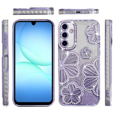 For Samsung A17 5G Case Bling Floral 3D Glitter Phone Cover + Tempered Glass