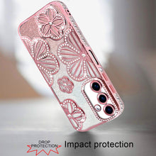 For Samsung A17 5G Case Bling Floral 3D Glitter Phone Cover + Tempered Glass