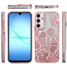 For Samsung A17 5G Case Bling Floral 3D Glitter Phone Cover + Tempered Glass