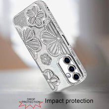 For Samsung A17 5G Case Bling Floral 3D Glitter Phone Cover + Tempered Glass