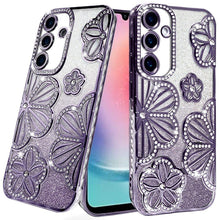 For Samsung A26 5G Case Bling Floral 3D Glitter Phone Cover + Tempered Glass