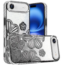 For iPhone Air Case Bling Floral 3D Glitter TPU Phone Cover + Tempered Glass