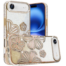 For iPhone Air Case Bling Floral 3D Glitter TPU Phone Cover + Tempered Glass