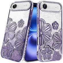 For iPhone Air Case Bling Floral 3D Glitter TPU Phone Cover + Tempered Glass