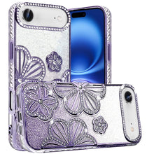 For iPhone Air Case Bling Floral 3D Glitter TPU Phone Cover + Tempered Glass