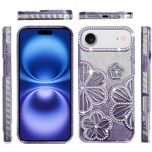 For iPhone Air Case Bling Floral 3D Glitter TPU Phone Cover + Tempered Glass