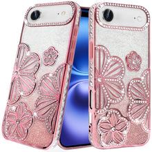 For iPhone Air Case Bling Floral 3D Glitter TPU Phone Cover + Tempered Glass