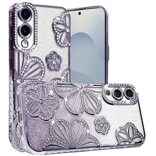 For Samsung S25 Edge Case Bling Floral 3D Glitter Phone Cover + Tempered Glass
