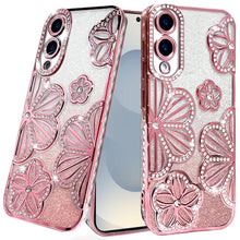 For Samsung S25 Edge Case Bling Floral 3D Glitter Phone Cover + Tempered Glass
