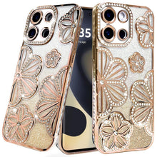 For Motorola Edge 2025 Case Bling Floral 3D Glitter Rhinestone Phone Cover