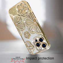 For iPhone 16 PRO MAX Case Bling Floral 3D Glitter Phone Cover + Tempered Glass
