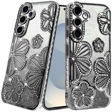For Samsung S26+ Plus Case Bling Floral 3D Glitter Phone Cover + Tempered Glass