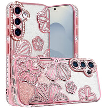 For Samsung S26+ Plus Case Bling Floral 3D Glitter Phone Cover + Tempered Glass