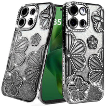 For Moto G Power 2025/26 Case Bling Floral 3D Glitter Cover + Tempered Glass