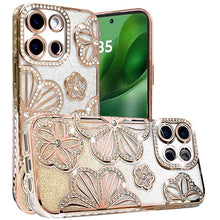 For Moto G Power 2025/26 Case Bling Floral 3D Glitter Cover + Tempered Glass