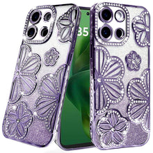 For Moto G Power 2025 Case Bling Floral 3D Glitter Phone Cover + Tempered Glass