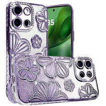 For Moto G Power 2025 Case Bling Floral 3D Glitter Phone Cover + Tempered Glass