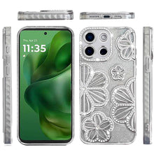 For Moto G Power 2025/26 Case Bling Floral 3D Glitter Cover + Tempered Glass