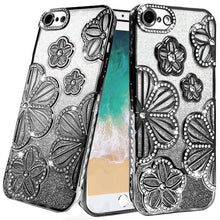 For iPhone 16e Case Bling Floral 3D Rhinestones Glitter Cover + Tempered Glass