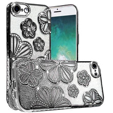 For iPhone 16e Case Bling Floral 3D Rhinestones Glitter Cover + Tempered Glass