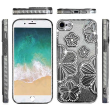 For iPhone 16e Case Bling Floral 3D Rhinestones Glitter Cover + Tempered Glass