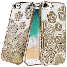 For iPhone 16e Case Bling Floral 3D Rhinestones Glitter Cover + Tempered Glass