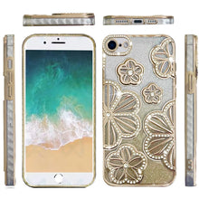 For iPhone 16e Case Bling Floral 3D Rhinestones Glitter Cover + Tempered Glass