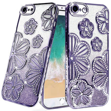 For iPhone 16e Case Bling Floral 3D Rhinestones Glitter Cover + Tempered Glass