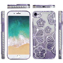 For iPhone 16e Case Bling Floral 3D Rhinestones Glitter Cover + Tempered Glass