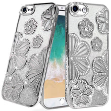 For iPhone 16e Case Bling Floral 3D Rhinestones Glitter Cover + Tempered Glass