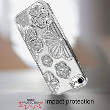 For iPhone 16e Case Bling Floral 3D Rhinestones Glitter Cover + Tempered Glass