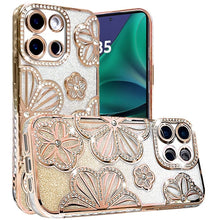 For Moto G Stylus 2025 Case Bling Floral 3D Glitter Phone Cover + Tempered Glass