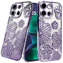 For Moto G Stylus 2025 Case Bling Floral 3D Glitter Phone Cover + Tempered Glass