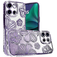 For Moto G Stylus 2025 Case Bling Floral 3D Glitter Phone Cover + Tempered Glass