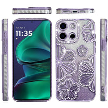 For Moto G Stylus 2025 Case Bling Floral 3D Glitter Phone Cover + Tempered Glass