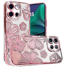 For Moto G Stylus 2025 Case Bling Floral 3D Glitter Phone Cover + Tempered Glass