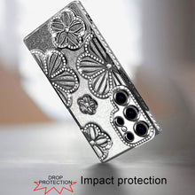 For Samsung S25 Ultra Case Bling Floral 3D Glitter Phone Cover + Tempered Glass