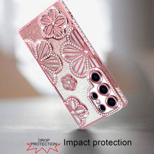 For Samsung S25 Ultra Case Bling Floral 3D Glitter Phone Cover + Tempered Glass