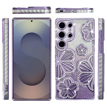 For Samsung S26 Ultra Case Bling Floral 3D Glitter Phone Cover + Tempered Glass