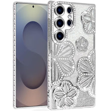 For Samsung S26 Ultra Case Bling Floral 3D Glitter Phone Cover + Tempered Glass
