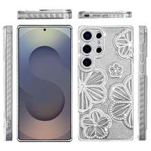 For Samsung S26 Ultra Case Bling Floral 3D Glitter Phone Cover + Tempered Glass