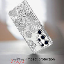 For Samsung S26 Ultra Case Bling Floral 3D Glitter Phone Cover + Tempered Glass