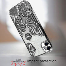 For iPhone 11 6.1 in. Case Bling Floral 3D Glitter Phone Cover + Tempered Glass